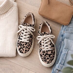 Topshop Black and Cream Leopard Print Sneakers